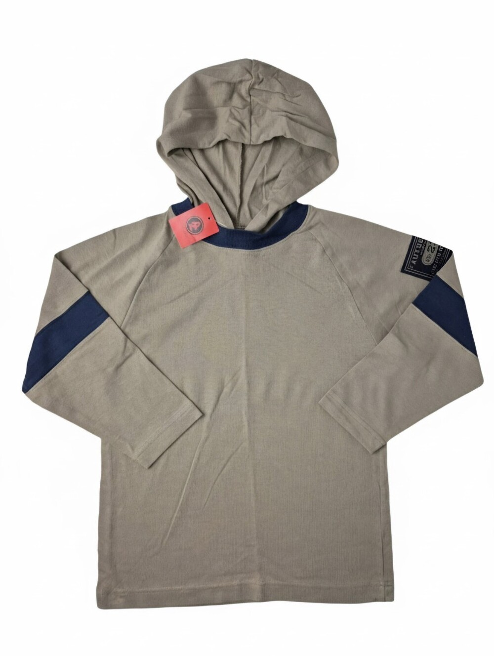 NWT Vintage 90s Y2K Arizona Jean Co Hooded Shirt Boys S 8 Tan Navy JCPenney